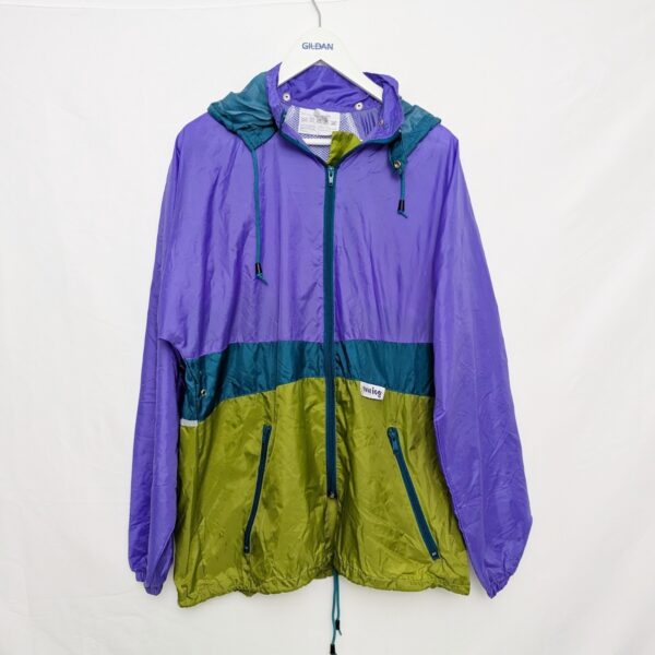 Vintage 90s Touring Colour Block Windbreaker – Purple / Green / Teal – Size L
