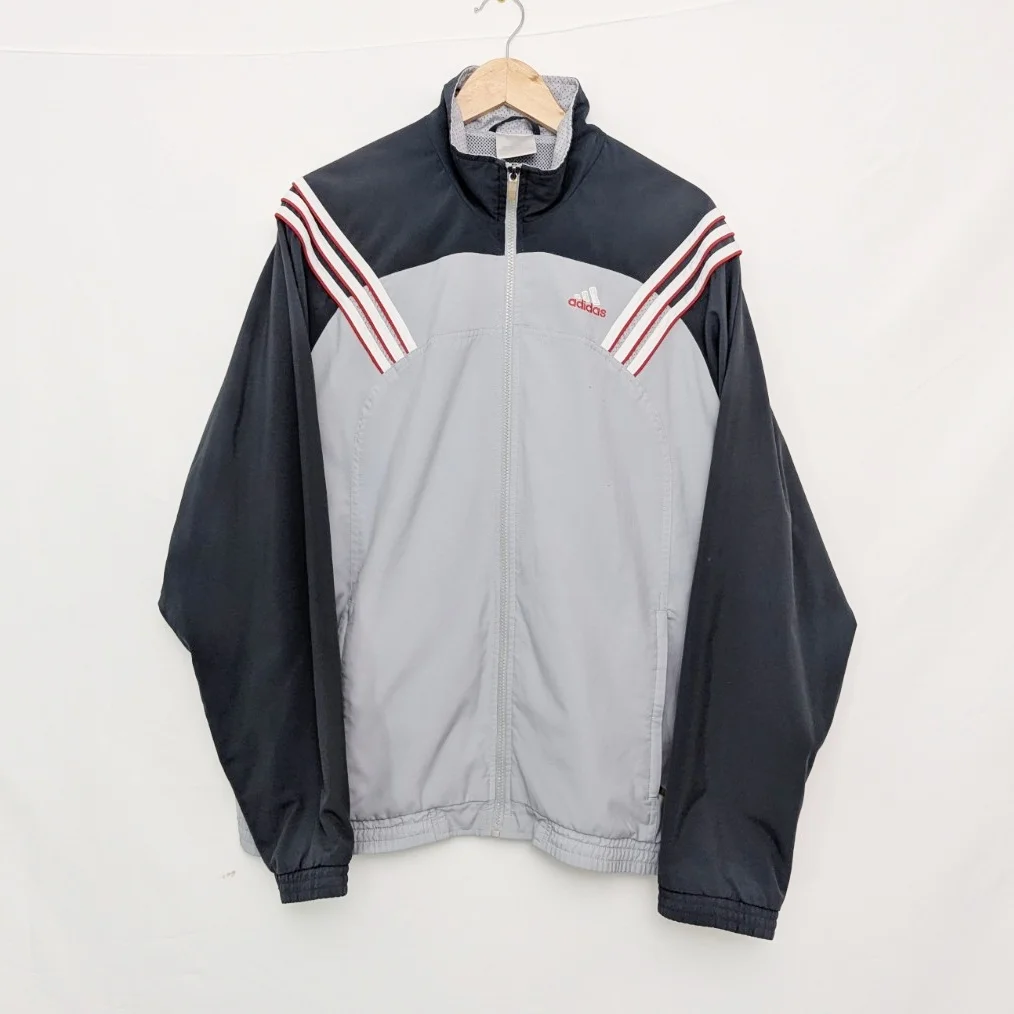Vintage Adidas Track Jacket – Men’s Large (estimated) – Grey/red – Y2k