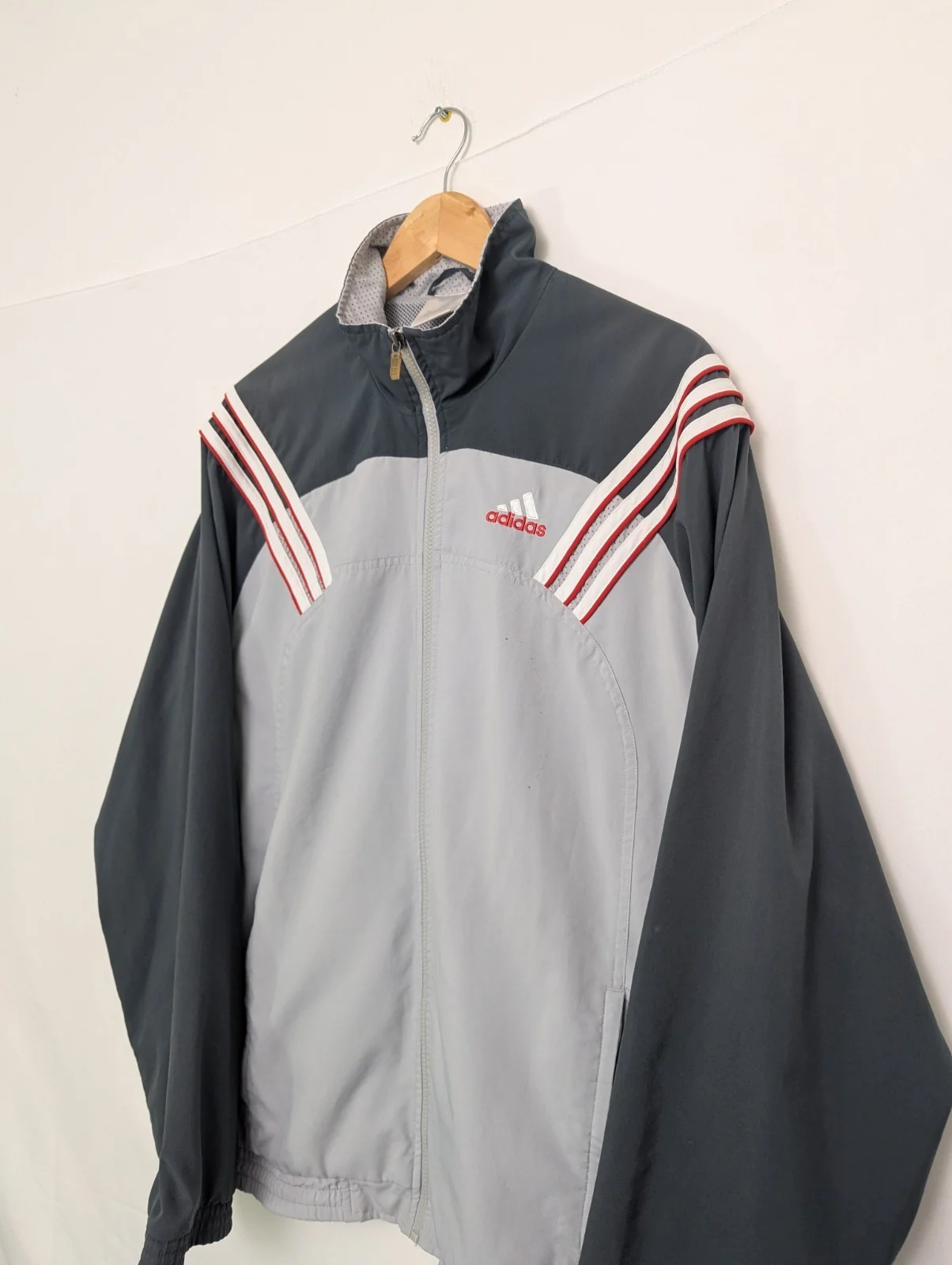 Vintage Adidas Track Jacket – Men’s Large (estimated) – Grey/red – Y2k