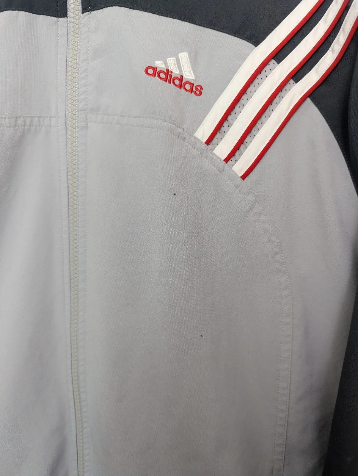 Vintage Adidas Track Jacket – Men’s Large (estimated) – Grey/red – Y2k