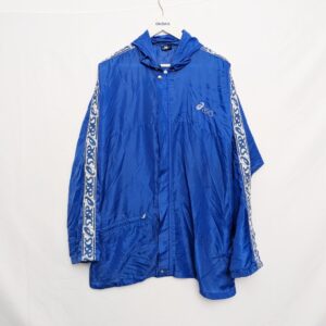 Vintage Asics Windbreaker Jacket – L – Electric Blue – 1990s – Logo Sleeve Tape