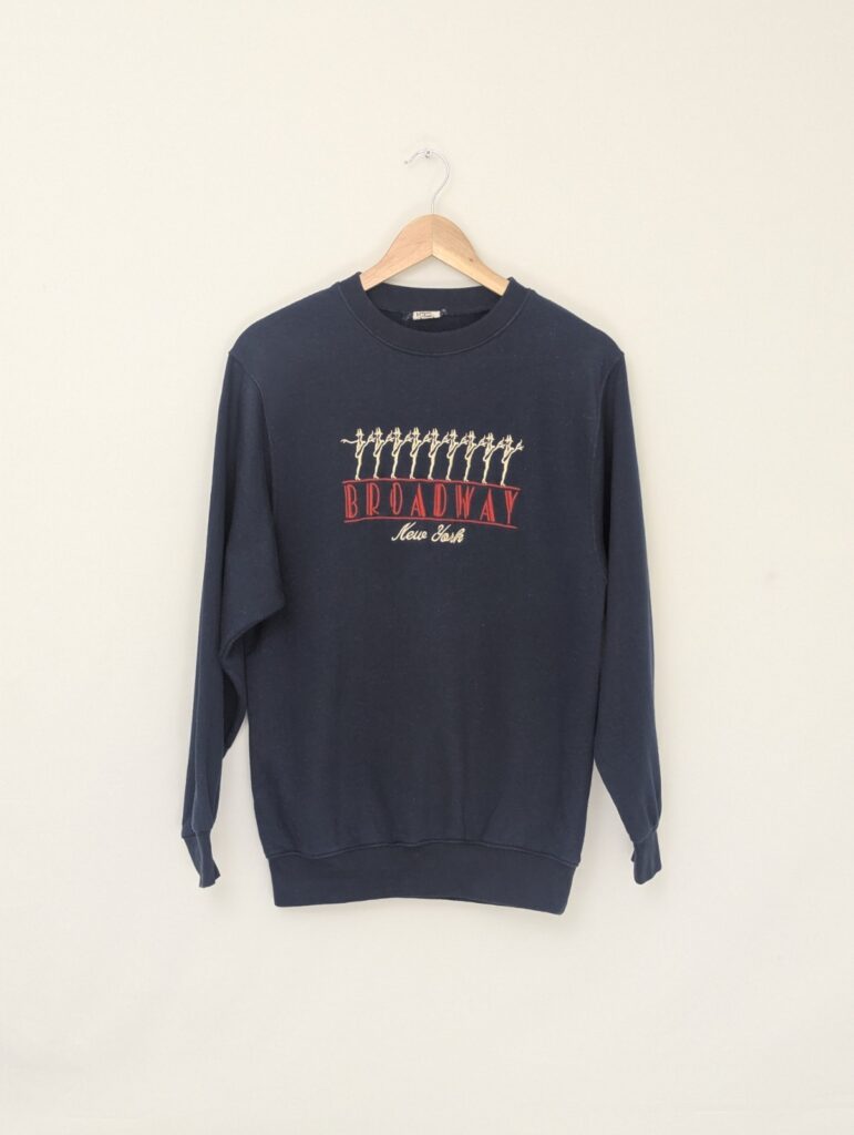 Vintage Broadway New York Sweatshirt - Navy Embroidered Graphic - Size Small