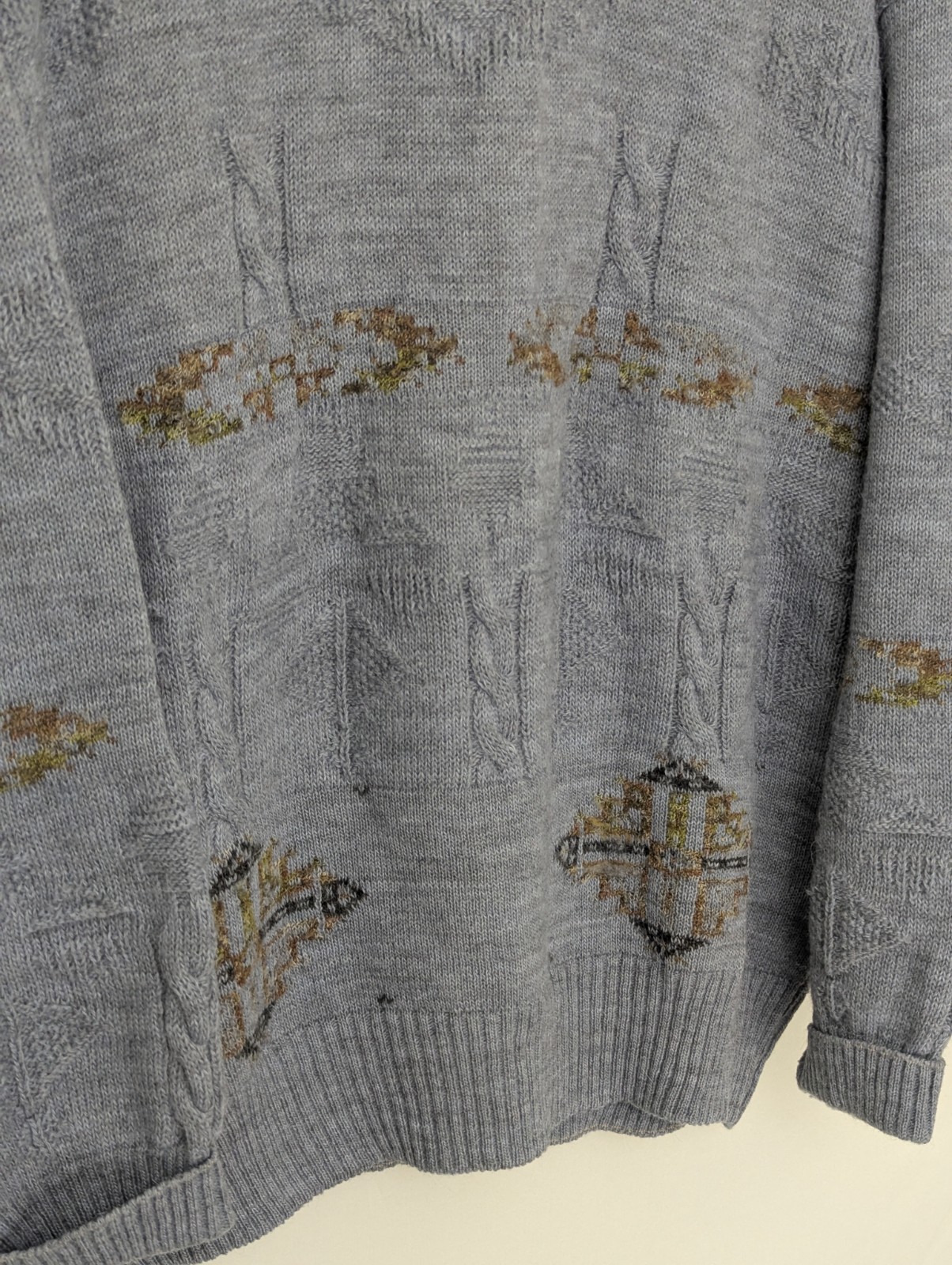 Vintage Canda Pattern Knit Jumper – Blue Grey – Size Xl