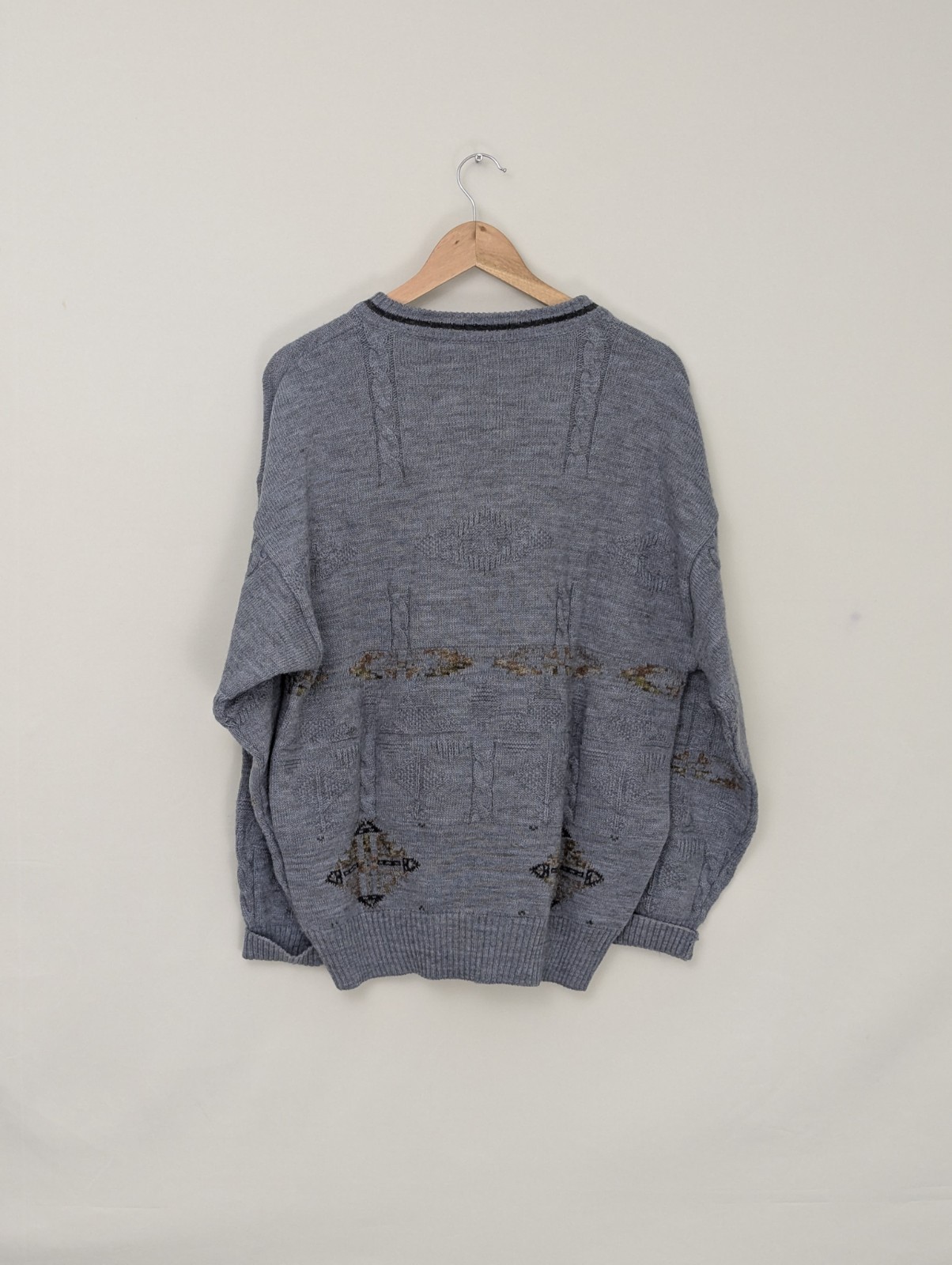 Vintage Canda Pattern Knit Jumper – Blue Grey – Size Xl