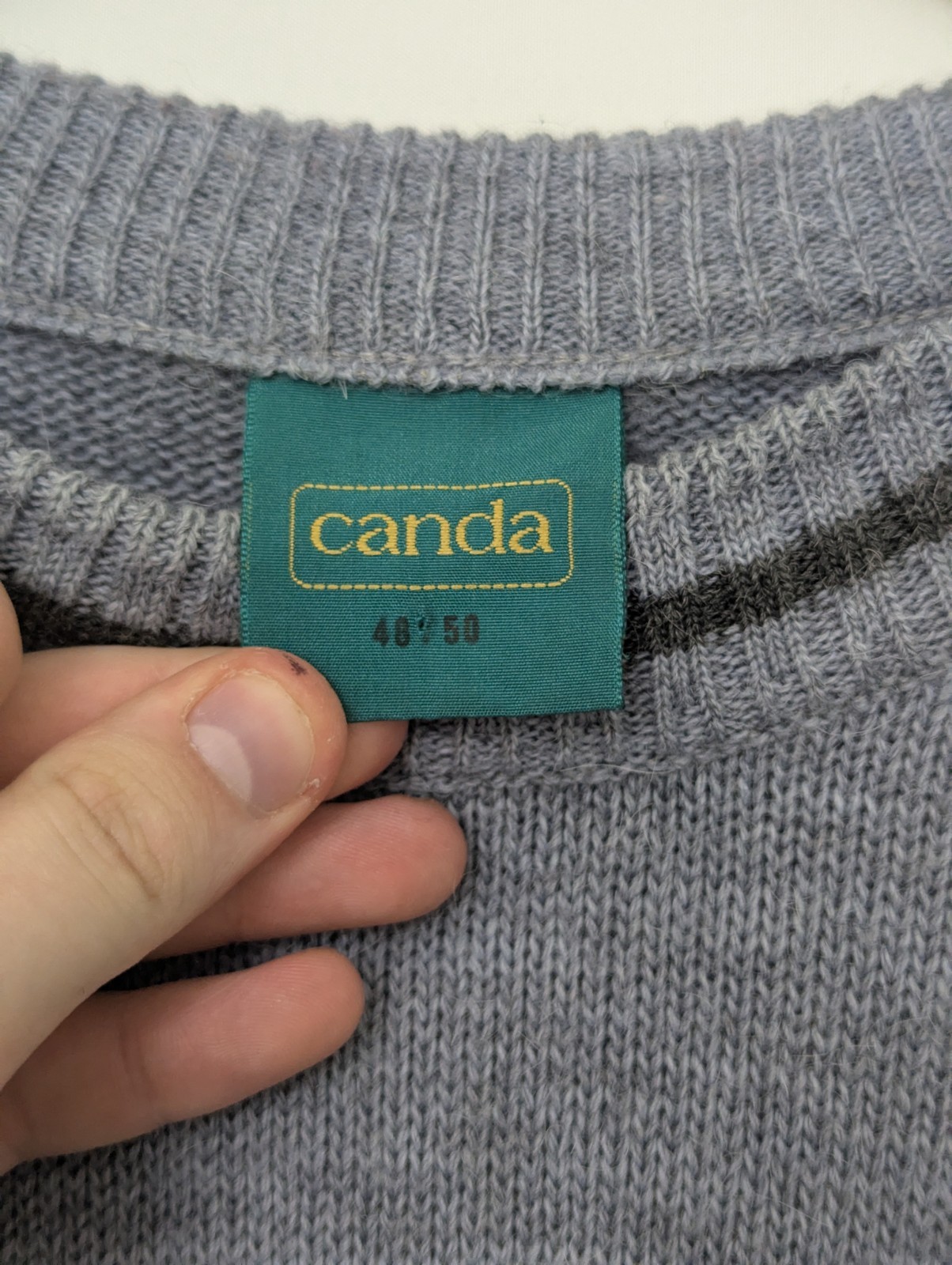 Vintage Canda Pattern Knit Jumper – Blue Grey – Size Xl