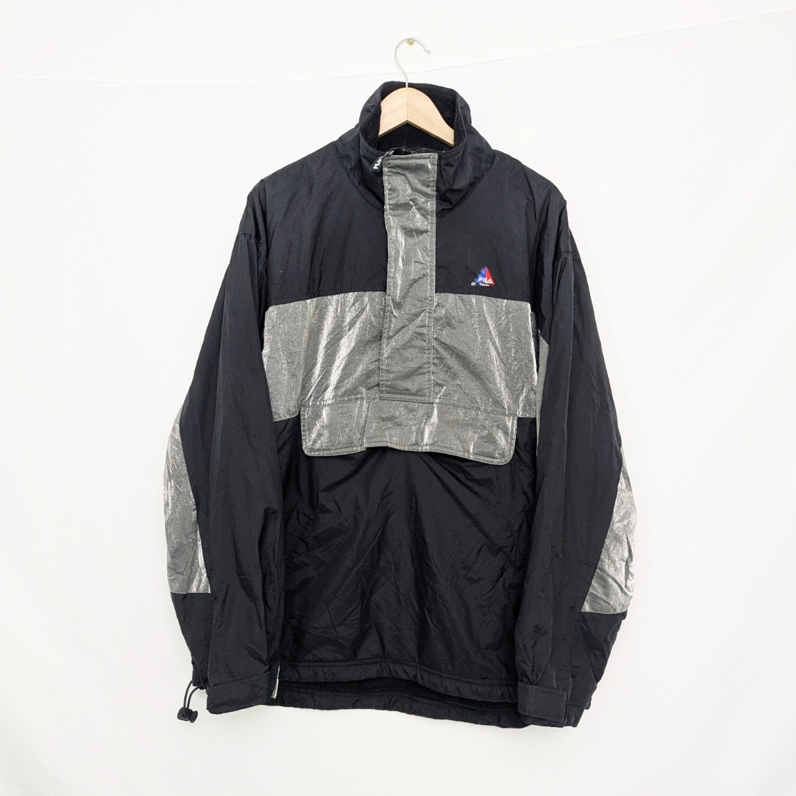 Vintage Fila Tech Anorak Jacket – Men’s Large – Black Silver – Fleece Lined