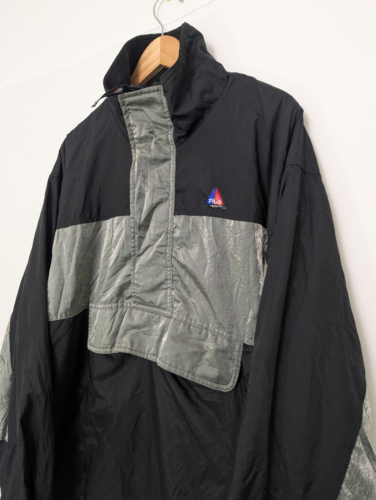 Vintage Fila Tech Anorak Jacket – Men’s Large – Black Silver – Fleece Lined