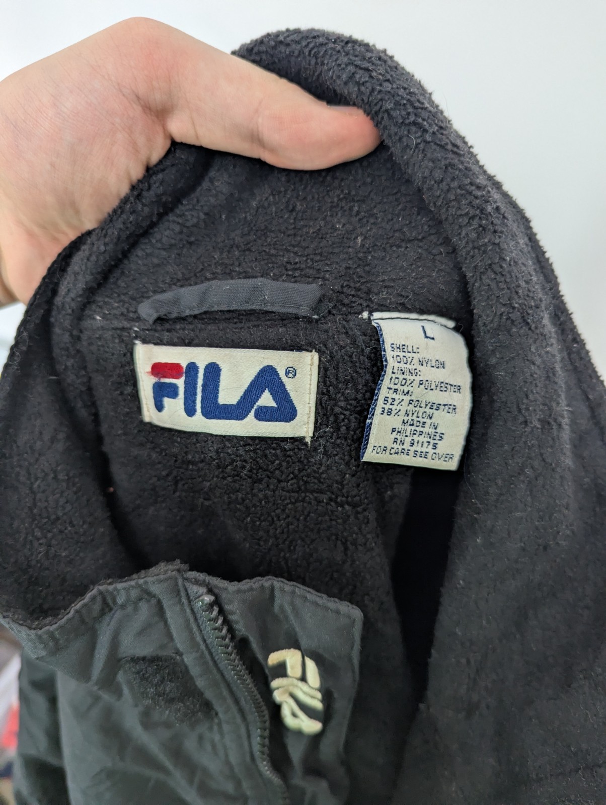 Vintage Fila Tech Anorak Jacket – Men’s Large – Black Silver – Fleece Lined