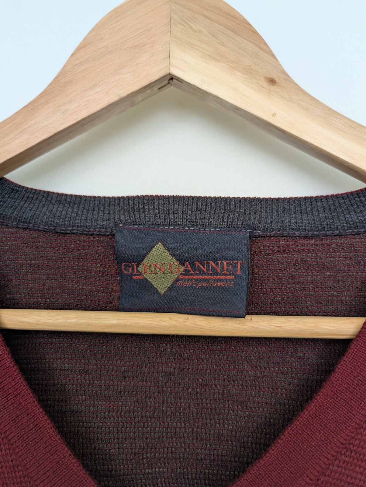 Vintage Glen Gannet Geometric Knit Jumper - Burgundy / Brown - Size Large