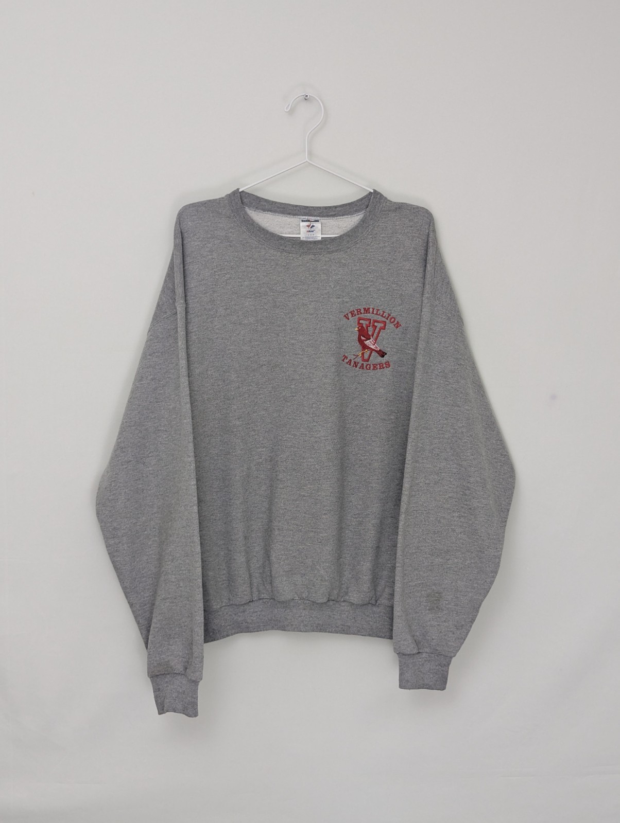 Vintage Jerzees Vermillion Tanagers Sweatshirt - Grey Crewneck - Size L
