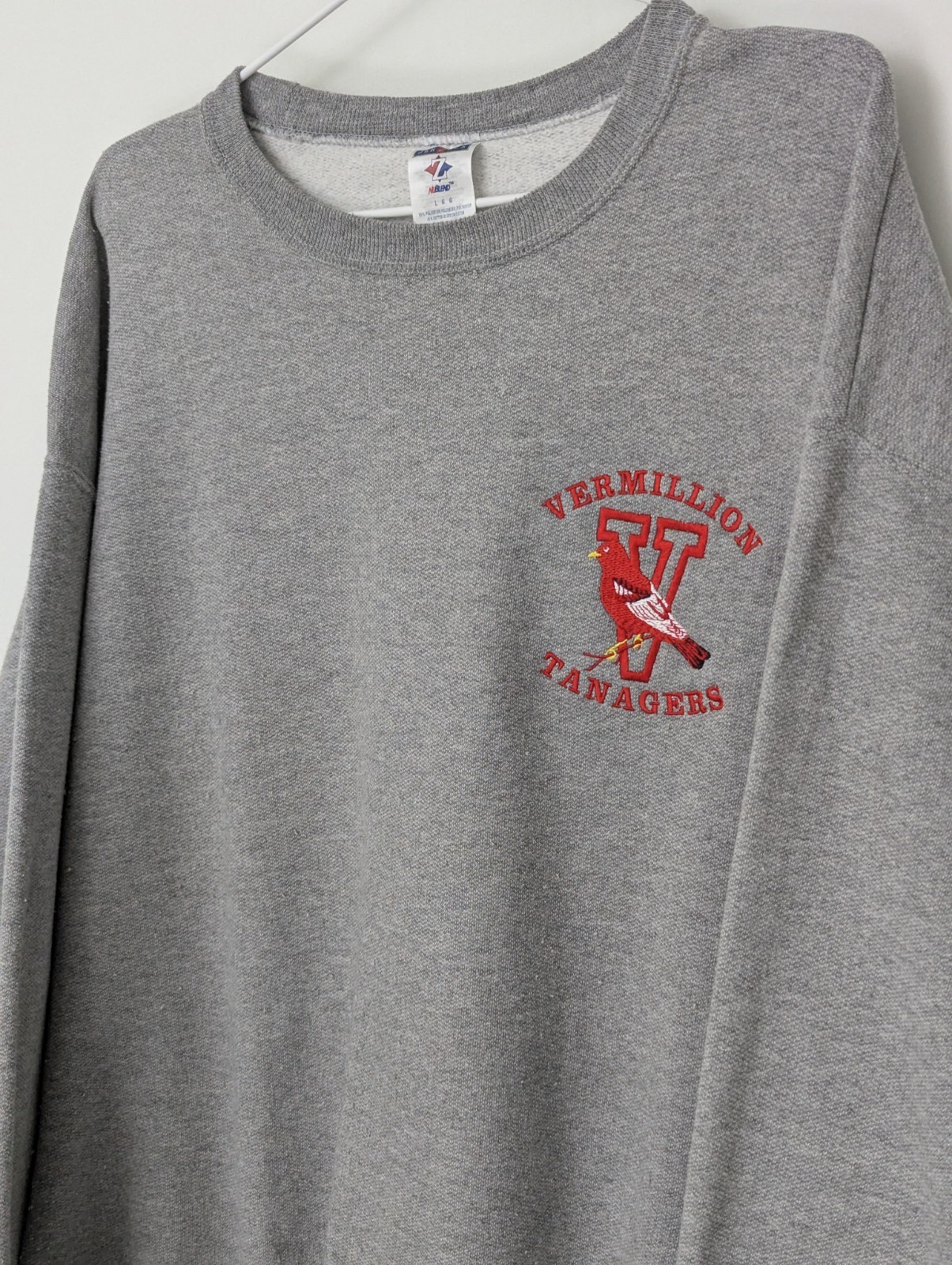Vintage Jerzees Vermillion Tanagers Sweatshirt - Grey Crewneck - Size L