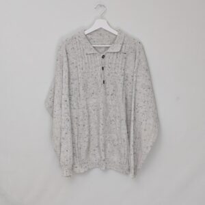 Vintage Knit Polo Jumper - Cream Fleck Textured 90s Knit Sweater - Size Large