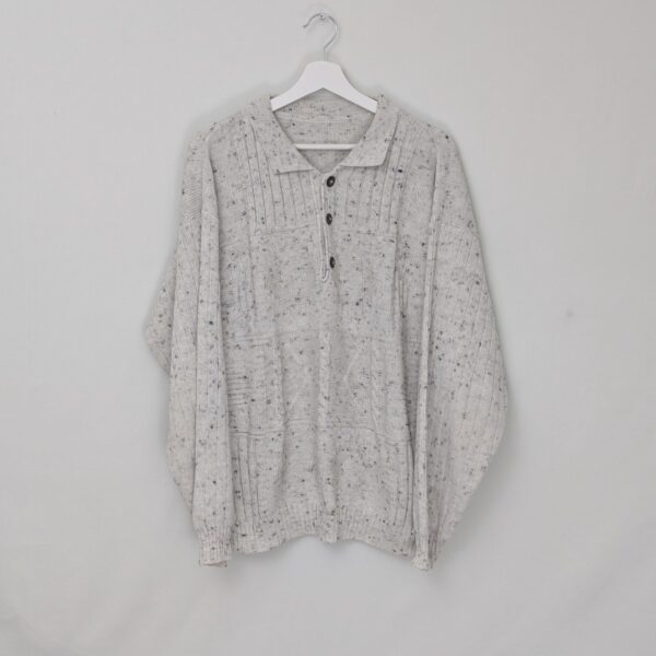 Vintage Knit Polo Jumper - Cream Fleck Textured 90s Knit Sweater - Size Large