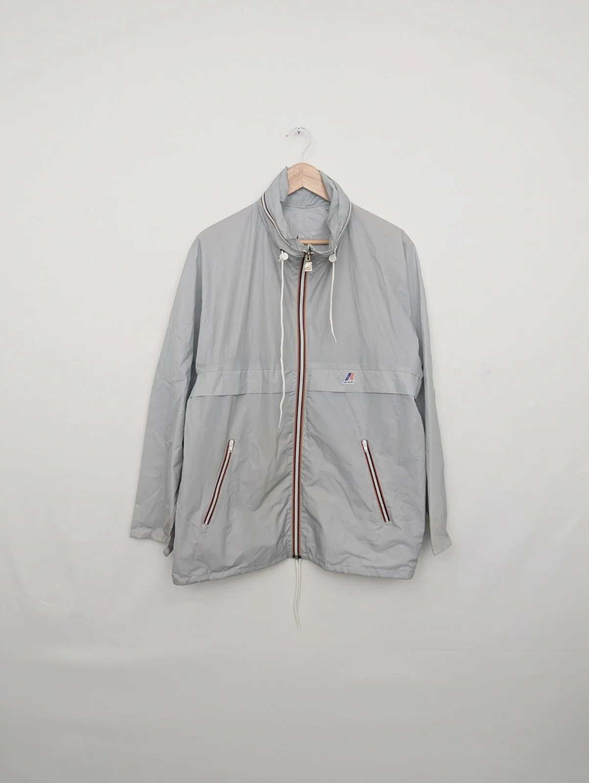 Vintage K-way Packable Rain Jacket - Grey - Hidden Hood - Mens Size L