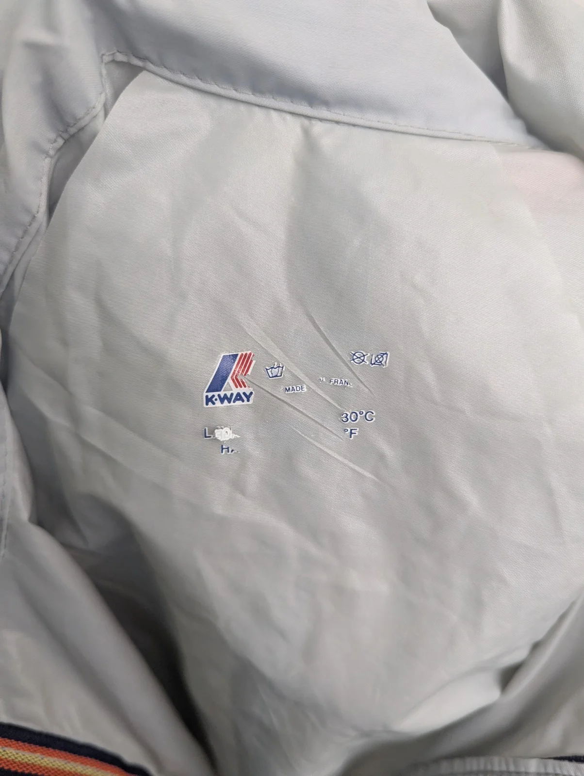 Vintage K-way Packable Rain Jacket - Grey - Hidden Hood - Mens Size L