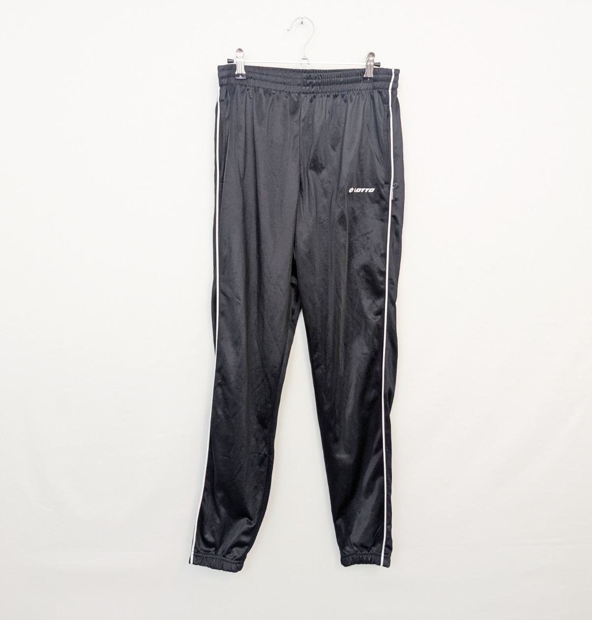 Vintage Lotto Black Lightweight Track Pants - Size Medium - Elastic Waist