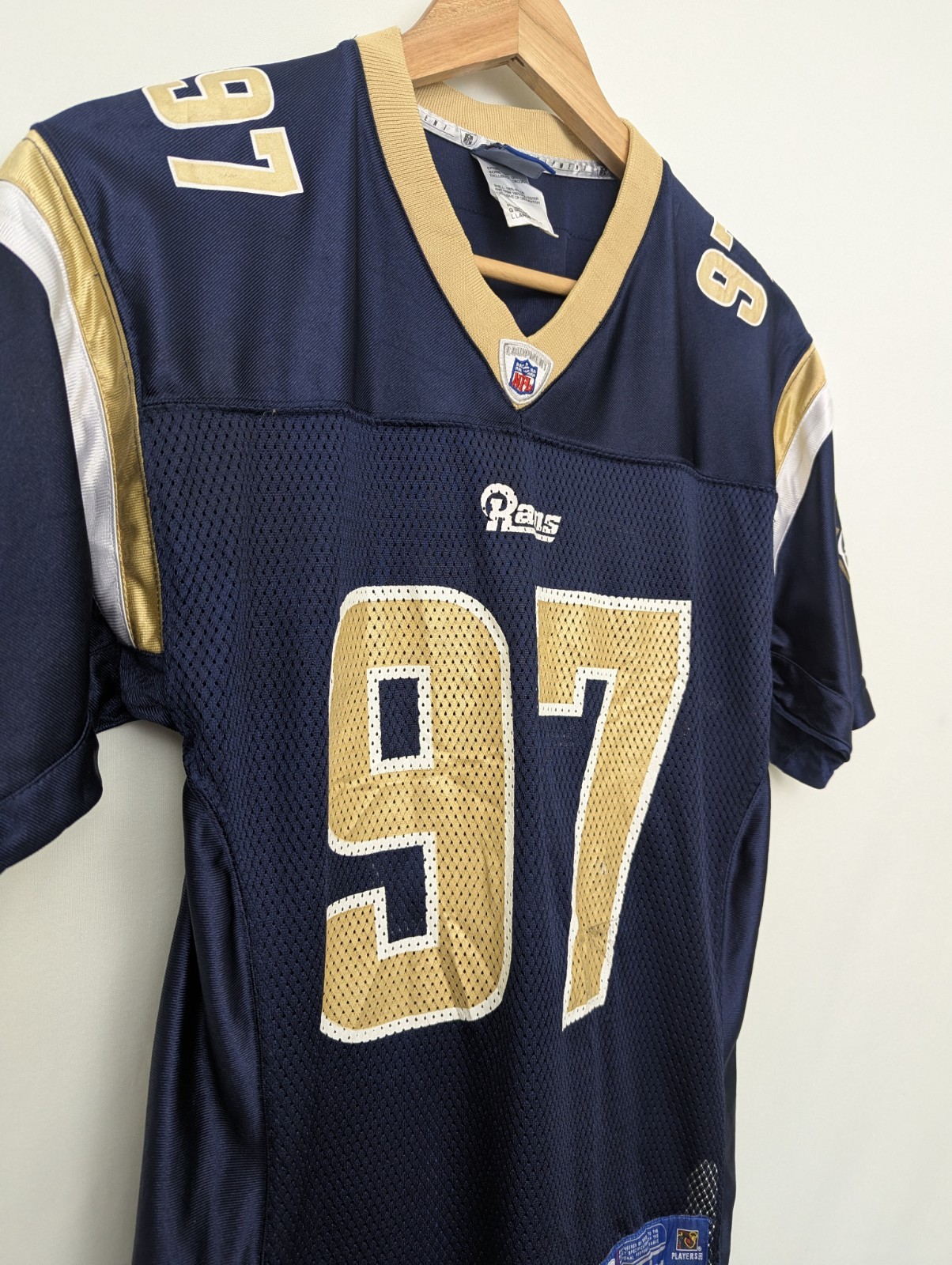 Vintage St Louis Rams La'roi Glover #97 Nfl Jersey - Blue/gold - Youth Large