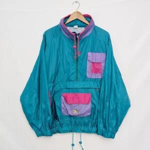 Vintage Waterstop Colourblock Anorak – Teal / Purple / Pink – Men’s M