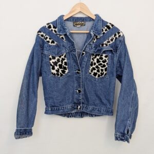 Vintage Y2k Ivana Cropped Denim Jacket - Women’s Small - Cow Print