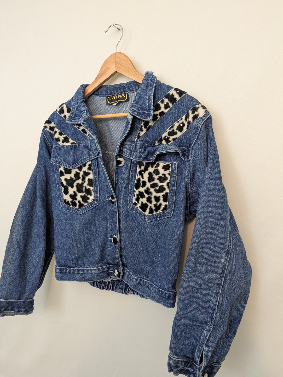 Vintage Y2k Ivana Cropped Denim Jacket - Women’s Small - Cow Print