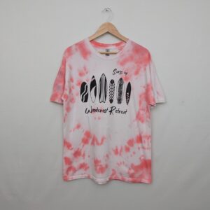 Woodcrest Retreat Surf Graphic Tie Dye T Shirt - Pink / White - Size Large