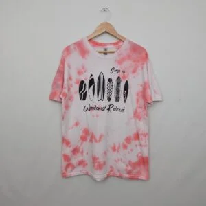 Woodcrest Retreat Surf Graphic Tie Dye T Shirt - Pink / White - Size Large