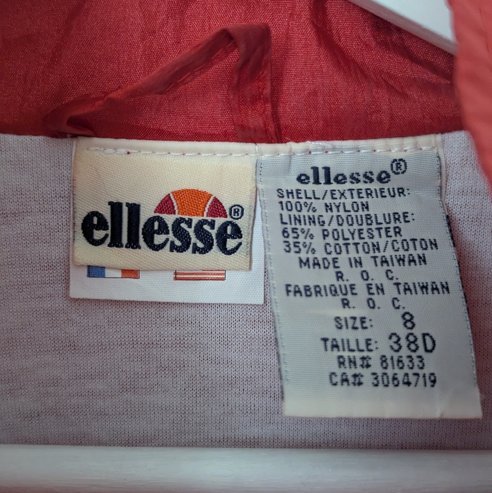 Ellesse Vintage Jacket - Red Nylon - Cropped Fit - Womens Size S