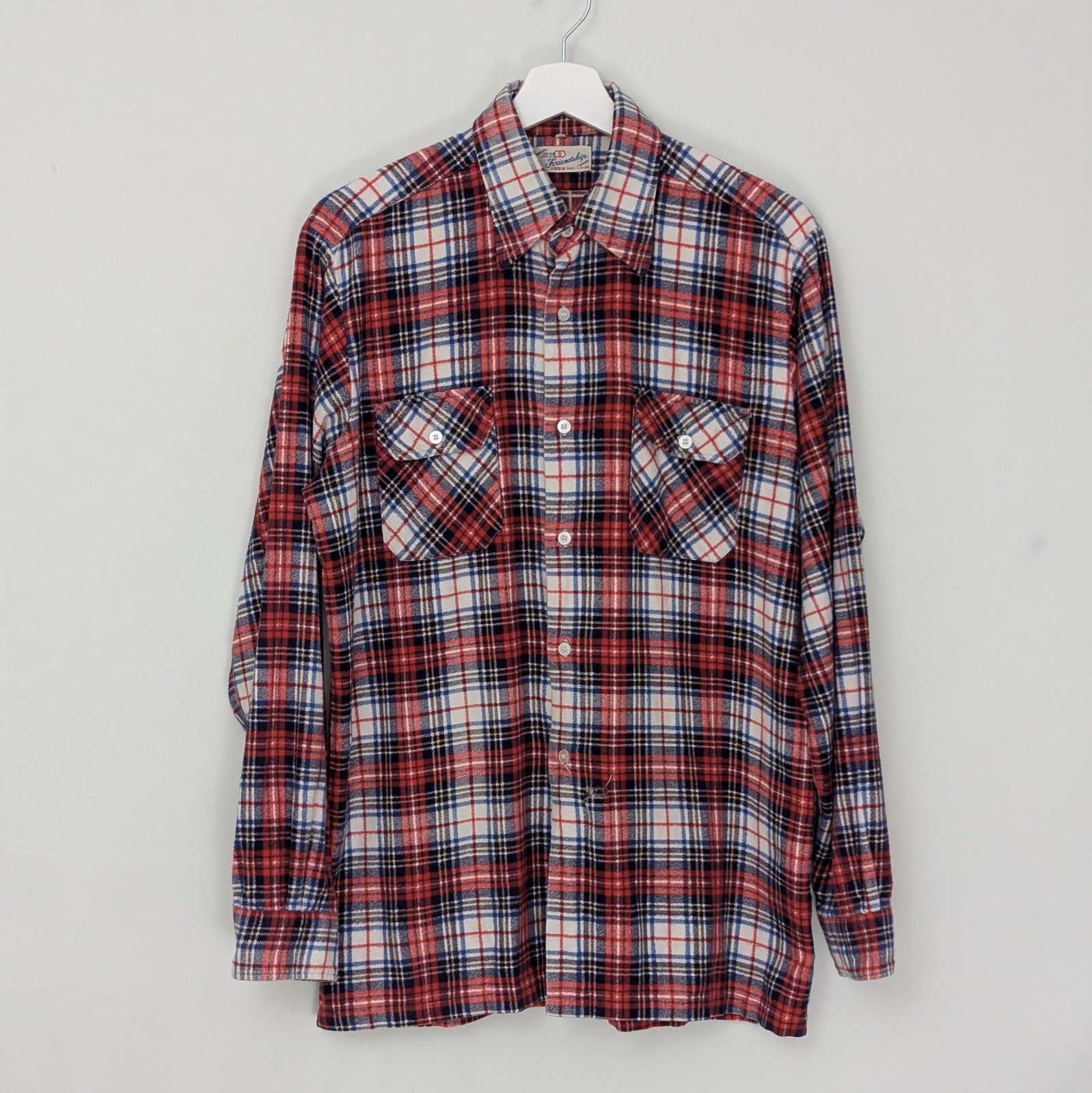 Vintage Friendship Flannel Shirt - Red/blue/white Check - Size M