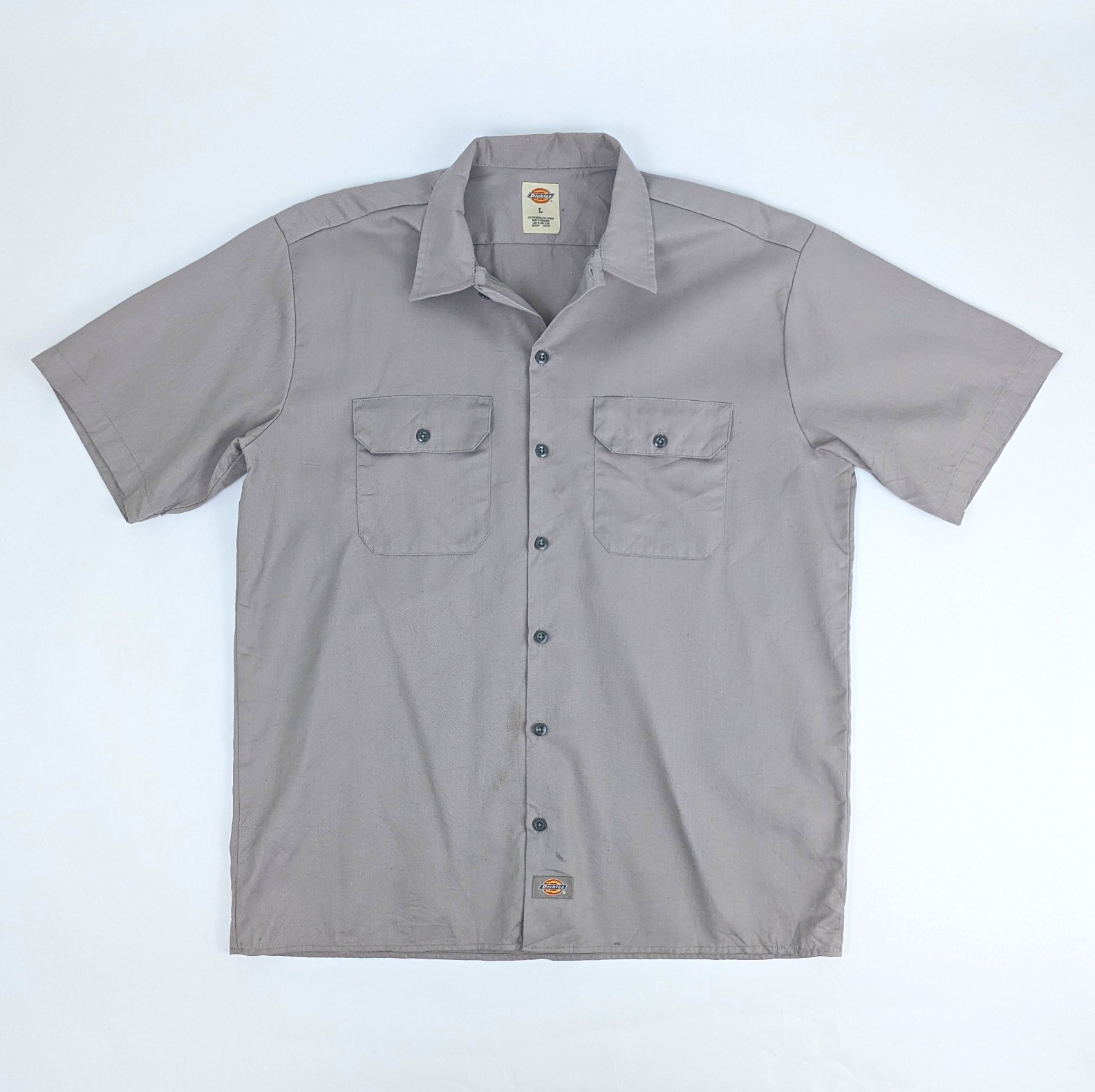 Dickies Work Shirt - Grey - Men's Large - Short Sleeve Workwear Utility