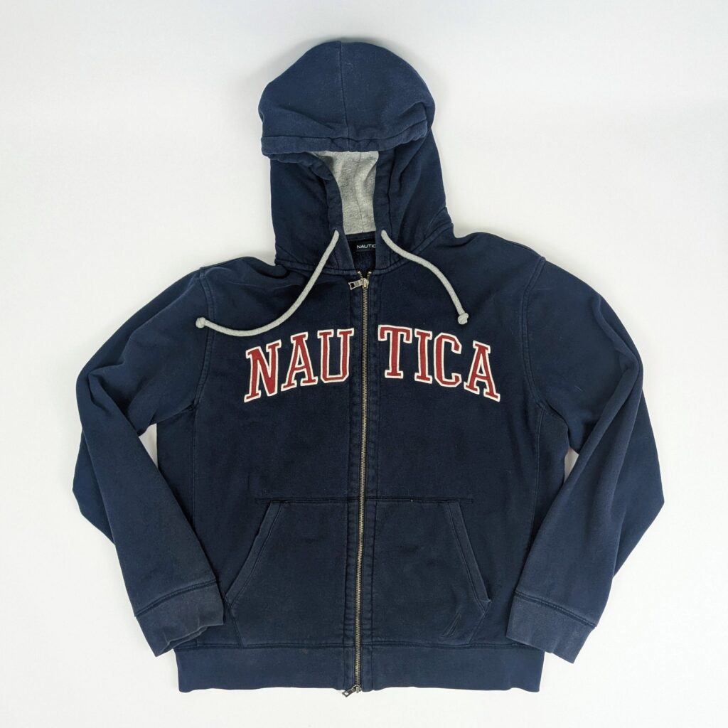 Nautica Full Zip Hoodie - Navy Blue - Men's Large - Spellout Logo