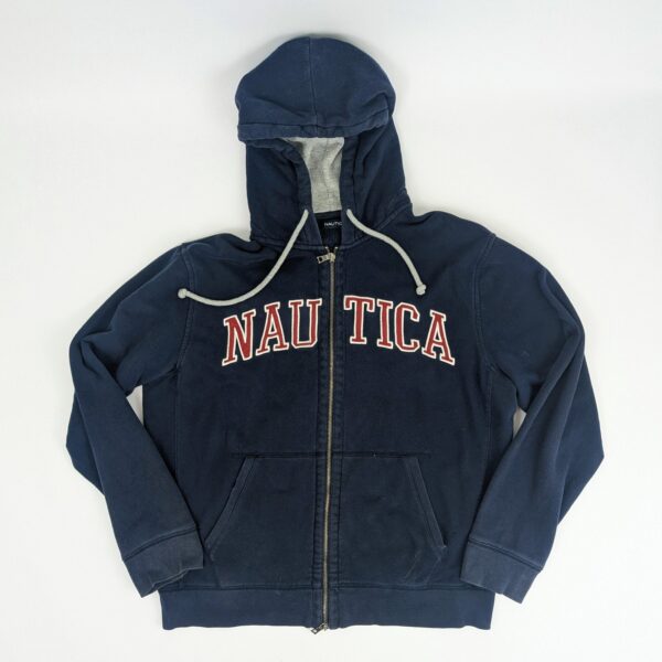 Nautica Full Zip Hoodie - Navy Blue - Men's Large - Spellout Logo