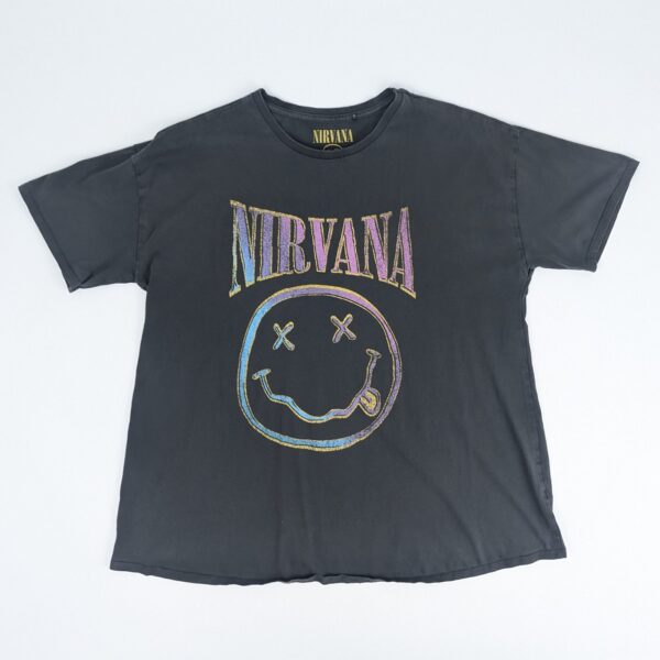 Nirvana Smiley T-shirt - Charcoal Grey - Women's Xl - Oversized Band Tee