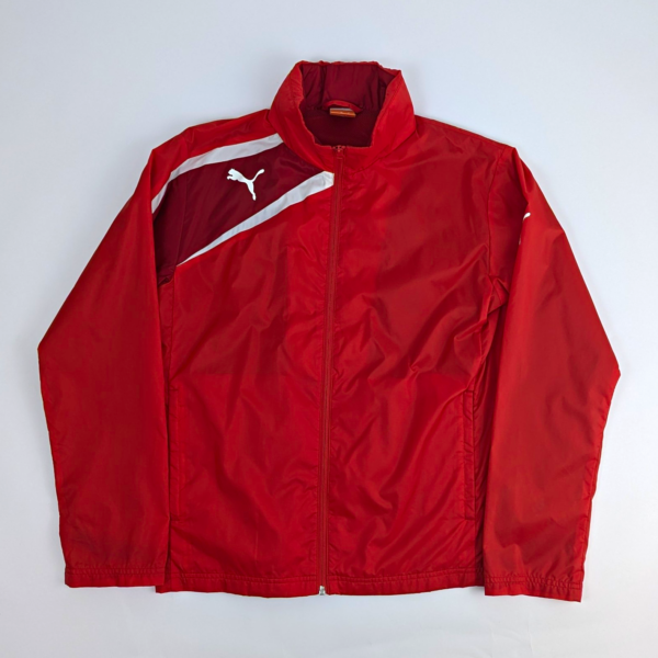Puma Windbreaker Jacket - Red / White - Size Small - Hidden Hood - 2010s