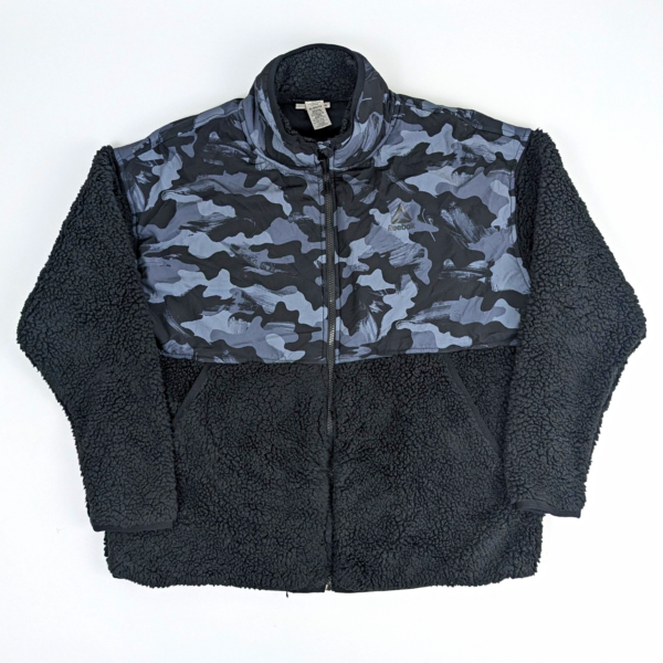 Reebok Sherpa Fleece Jacket - Black / Grey Camo - Size Xl - Teddy Full Zip