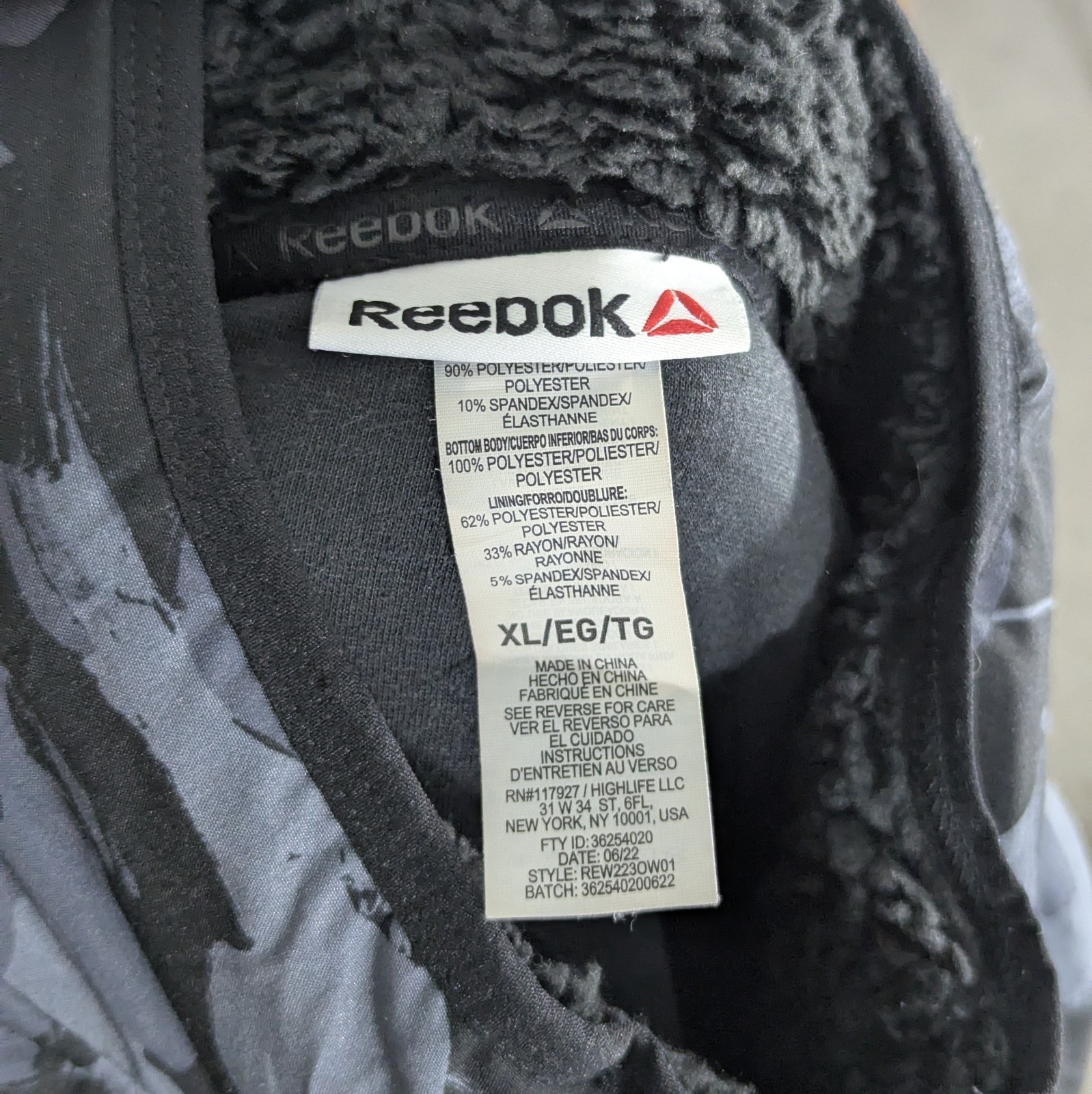 Reebok Sherpa Fleece Jacket - Black / Grey Camo - Size Xl - Teddy Full Zip