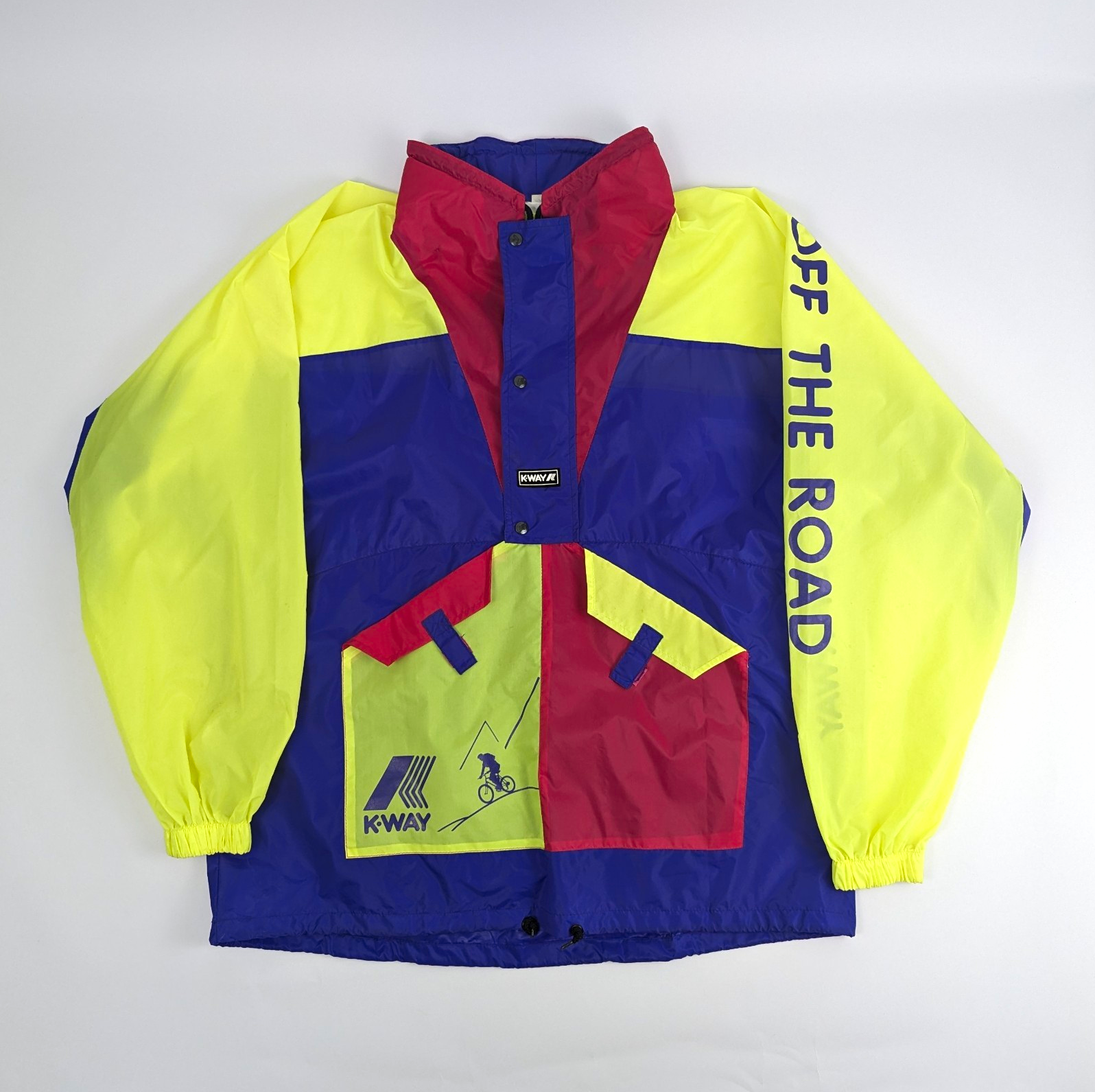 Vintage 90s K-way Off The Road Windbreaker - Neon Yellow / Purple / Red - Xl