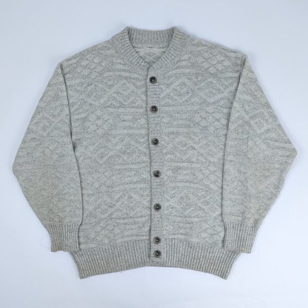 Vintage Nordic Knit Cardigan - Cream/grey - Size Large