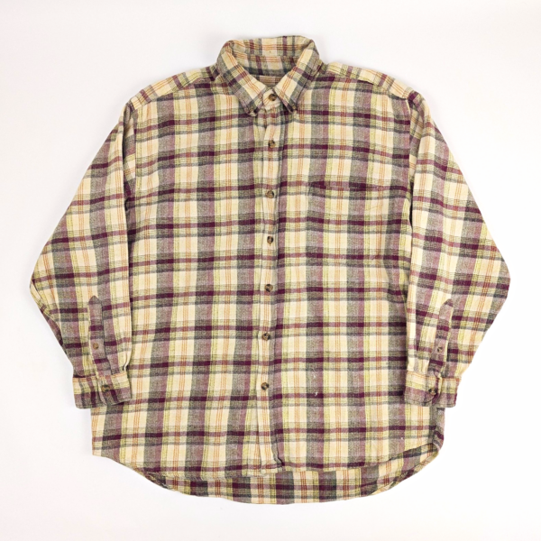 Vintage Y2k Bc Brand Plaid Flannel Shirt - Cream / Burgundy / Orange - Xl